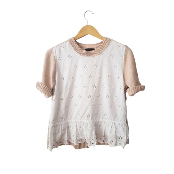 J.Crew Short Sleeve Sweater With Eyelet Detail Size Medium - Picture 1 of 5
